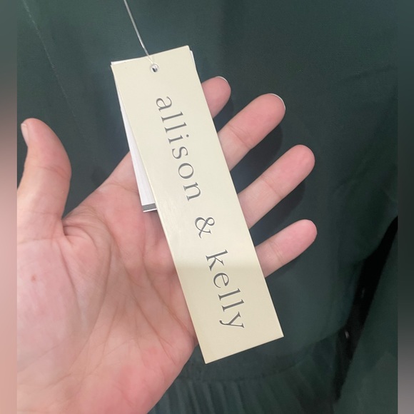 Allison & Kelly forest green 3/4 sleeve pleated Vneck short dress Sz large NWT - Picture 4 of 5